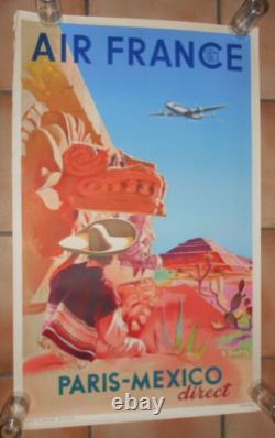Affiche Air France, ancienne originale, paris mexico, serge Prout, 1952