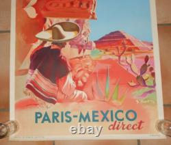 Affiche Air France, ancienne originale, paris mexico, serge Prout, 1952