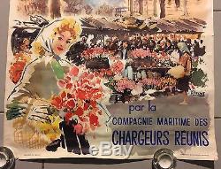 Affiche Albert Brenet La France Compagnie Maritime Des Chargeurs Réunis 1950
