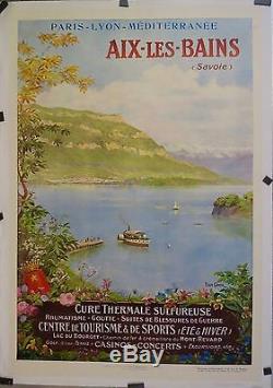 Affiche Ancienne 1917 PLM Aix les Bains vue d'Hautecombe par P Comba entoilée