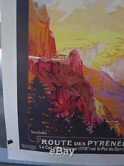 Affiche Ancienne 1930 AUTOCARS Cie du Midi Route des Pyrenees R SOUBIE TBE