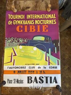 Affiche Ancienne 1959 Bastia Cibié Tournoi International De Gymkhanas Nocturnes