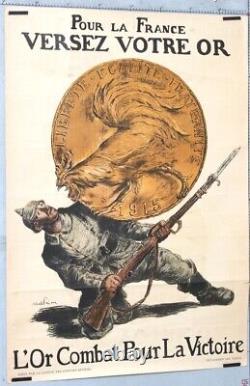 Affiche Ancienne Abel Faivre Wwi 1915 Pour La France Versez Votre Or