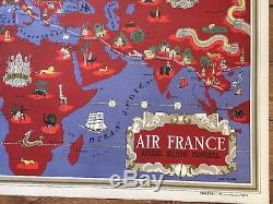 Affiche Ancienne Air France MAPPEMONDE LUCIEN BOUCHET 1935