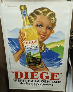 Affiche Ancienne Aperitif Gentiane Diege Monts D'auvergne Egletons Correze