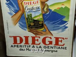 Affiche Ancienne Aperitif Gentiane Diege Monts D'auvergne Egletons Correze