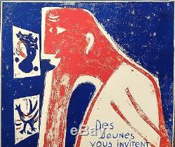 Affiche Ancienne Art Brut 1960 Pochoir Litho Invitation Arts Deco Vintage Poster