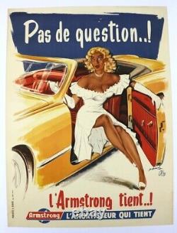 Affiche Ancienne Automobile Pin Up Okley Dumont Armstrong Amortisseur 1950