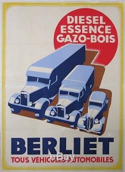Affiche Ancienne Berliet Vehicules Automobiles Diesel Essence Gazo-bois CI 1940