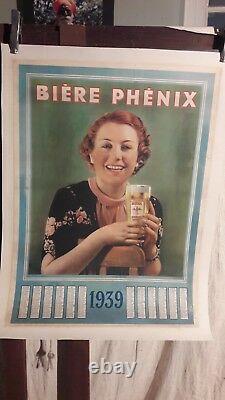 Affiche Ancienne Biere Phenix Marseille Femme Calendrier 1939
