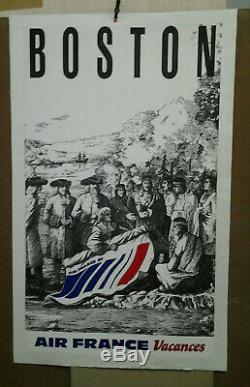 Affiche Ancienne Boston Etats Unis USA Amerique Air France Indiens