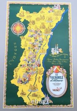 Affiche Ancienne CARTE DES VINS D'ALSACE 1960