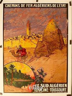 Affiche Ancienne Ch de Fer Algerien c 1930 Orientaliste Touggourt entoilée