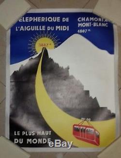 Affiche Ancienne Chamonix Mt Blanc Téléphérique De L'aiguille Du MIDI
