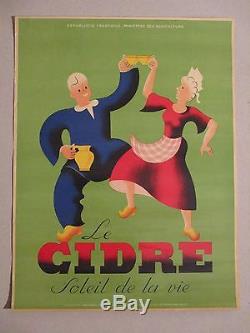 Affiche Ancienne Cidre Soleil De La Vie Couple Type Normandie Mignon