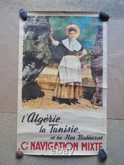 Affiche Ancienne Cie Navigation Mixte Algérie Tunisie Baléares 1950 Majorque