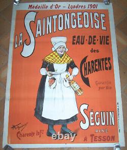 Affiche Ancienne Cognac Saintongeoise Eau De Vie Charentes Tesson Circa 1920