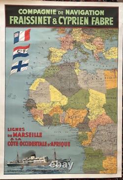Affiche Ancienne Compagnie Fraissinet Cyprien Fabre Ligne d'afrique