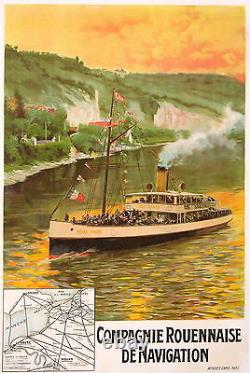 Affiche Ancienne Compagnie Rouennaise De Navigation Le Felix Faure CI 1900