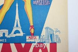 Affiche Ancienne Concert Mayol Cabaret Paris Orleans 1957 Strip Pease Pin Up Nu