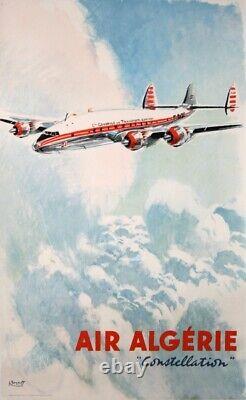 Affiche Ancienne Entoilee Brenet Air Algerie Constellation 1950