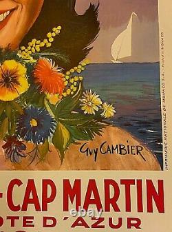 Affiche Ancienne Entoilée ROQUEBRUNE-CAP MARTIN par Guy CAMBIER 1950 / 063X098