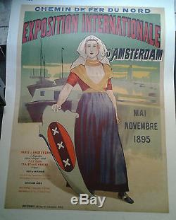 Affiche Ancienne Exposition Internationale Amsterdam 1895 Chemin De Fer Nord