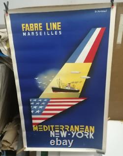 Affiche Ancienne Fabre Line Marseille New York Tonneli