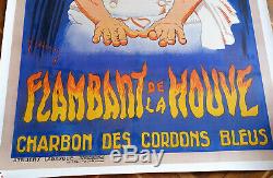 Affiche Ancienne Flambant De La Houve- Charbon Des Cordons Bleus