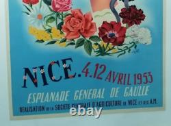 Affiche Ancienne Floralies Alpes Maritimes Nice 1953 R Accart
