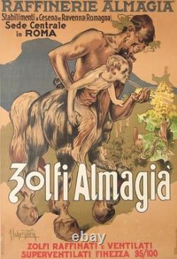 Affiche Ancienne Hohenstein Raffinerie Zolfi Almagia Circa 1950