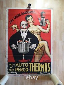 Affiche Ancienne Josephine Baker Auto Thermos Paul Mohr 1946