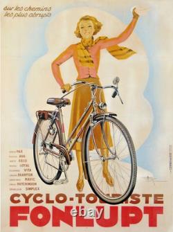 Affiche Ancienne Lemonier Cycles Fonlupt Sur Les Chemins Les Plus Abrupts 1937