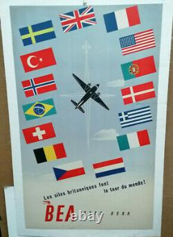 Affiche Ancienne Les Ailes Britanniques Font Le Tour Du Monde Bea Boac Aviation