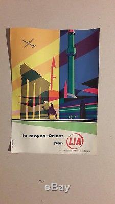 Affiche Ancienne Lignes Aeriennes Libanaises Lia Deco Rare