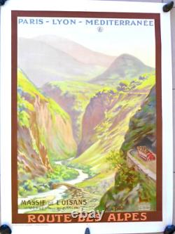 Affiche Ancienne Lithographique c 1930 Rene PEAN ROUTE des ALPES bon état