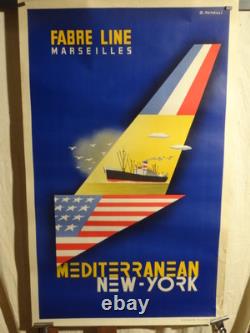 Affiche Ancienne Mediterrannee New York Navigation Marseille