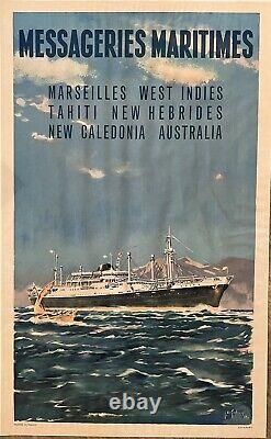 Affiche Ancienne Messageries Maritimes Jean Des Gachond Marseille Tahiti