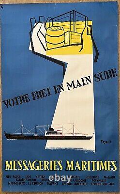 Affiche Ancienne Messageries Maritimes'Teyssie' Votre Fret En Main Sure