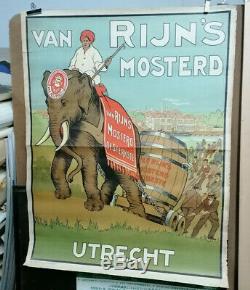 Affiche Ancienne Moutarde Van Rijn's Mosterd Utrecht Pays Bas Hollande Elephant