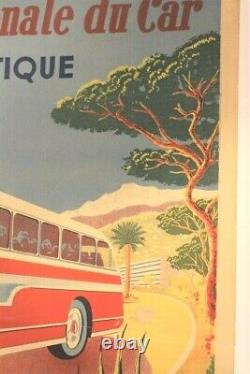 Affiche Ancienne Nice Cote D'azur Rallye Concours Car Bus Autocar Autobus 1954