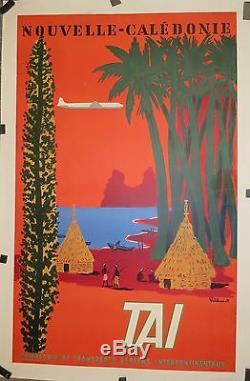 Affiche Ancienne Nouvelle Caledonie par la Cie Aerienne TAI ill. VILLEMOT