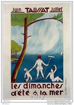 Affiche Ancienne Old Poster Taussat Bassin Arcachon Cap Ferret Pin Enfants