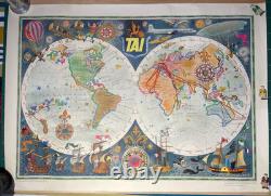 Affiche Ancienne Originale Années 50 Planisphère Aviation TAI Luc Marie BAYLE