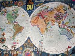 Affiche Ancienne Originale Années 50 Planisphère Aviation TAI Luc Marie BAYLE