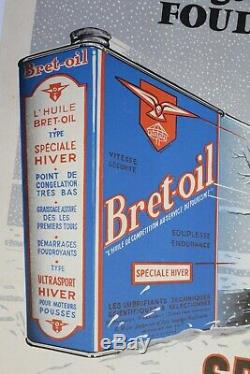 Affiche Ancienne Originale Bidon Huile Bret Oil Bretocyl Pompe Essence 1955