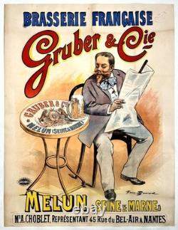 Affiche Ancienne Originale Brasserie Gruber Cie Firmin Bouisset 1895