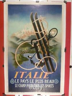 Affiche Ancienne Originale Cassandre Italie montagnes golf sport 1935 entoilée