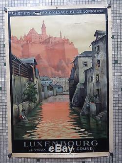 Affiche Ancienne Originale Chemin de Fer d'Alsace de Lorraine Luxembourg Sig ALO