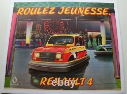 Affiche Ancienne Originale Concession Renault 4 4l Roulez Jeunesse Tamponneuse